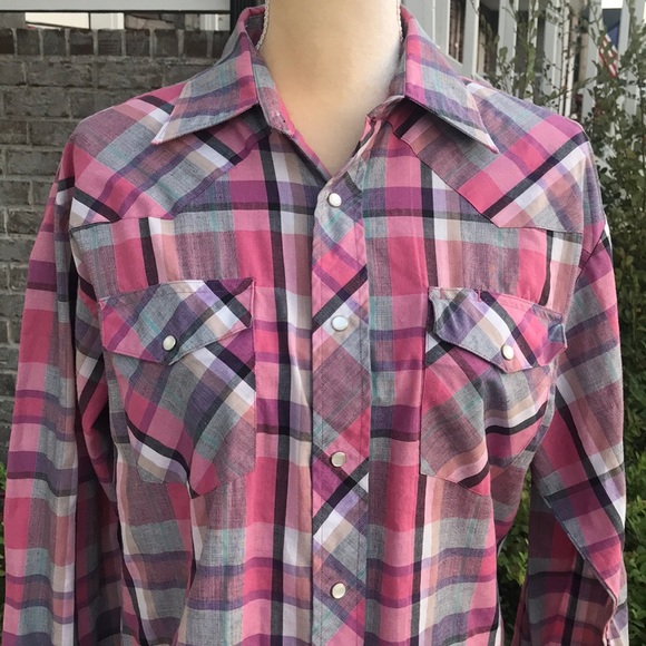 Wrangler Pink Plaid Western Shirt - Large - Picture 3 of 6